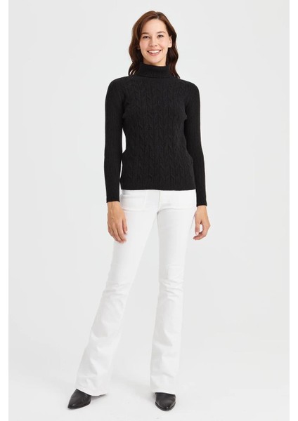 Tam Balıkçı Siyah Kadın Kazak 23153-TB-2K5