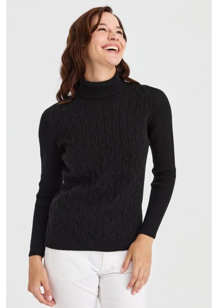 Tam Balıkçı Siyah Kadın Kazak 23153-TB-2K5 modelleri