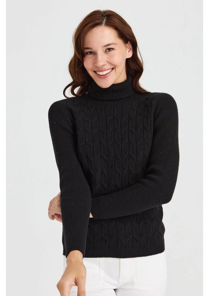 Tam Balıkçı Siyah Kadın Kazak 23153-TB-2K5 fırsatları