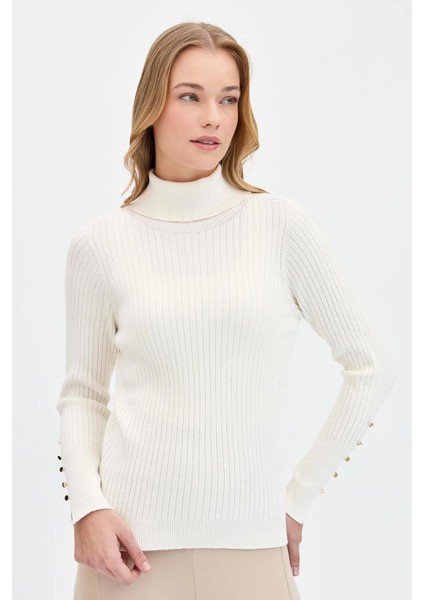 Balıkçı Yaka Kolları Düğmeli Kemik Kadın Kazak 24184-TB-2K5 fiyatları