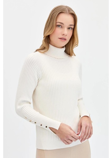 Balıkçı Yaka Kolları Düğmeli Kemik Kadın Kazak 24184-TB-2K5 fırsatları