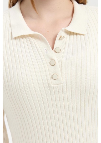 Polo Yaka Dikişsiz Kemik Kadın Kazak 24182-PY-2K5 fiyatları