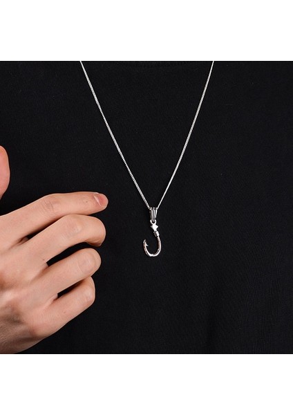 Gümüş Kanca Kolye 925 Ayar Gümüş Olta Iğnesi Figürlü Erkek Kolye fırsatları
