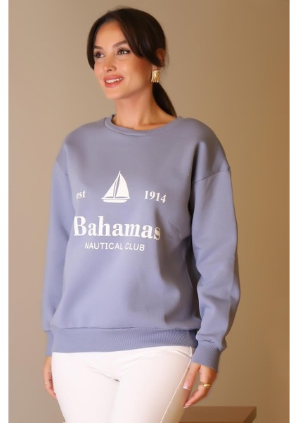 Bisiklet Yaka Mavi Kadın Sweatshirt W0011203-2K5