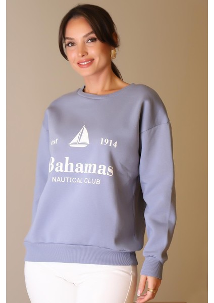 Bisiklet Yaka Mavi Kadın Sweatshirt W0011203-2K5 modelleri