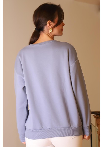 Bisiklet Yaka Mavi Kadın Sweatshirt W0011203-2K5 indirimleri