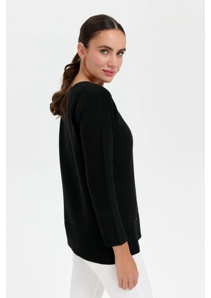 Sıfır Yaka Dikişsiz Siyah Kadın Kazak 24189-2K5 fiyatları