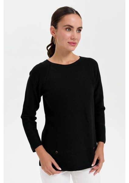 Sıfır Yaka Dikişsiz Siyah Kadın Kazak 24189-2K5 indirimleri