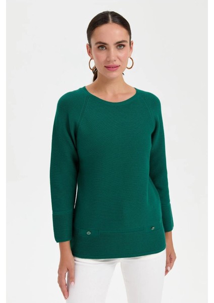 Sıfır Yaka Dikişsiz Yeşil Kadın Kazak 24189-2K5