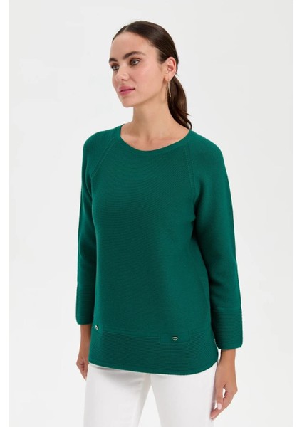 Sıfır Yaka Dikişsiz Yeşil Kadın Kazak 24189-2K5 fiyatları