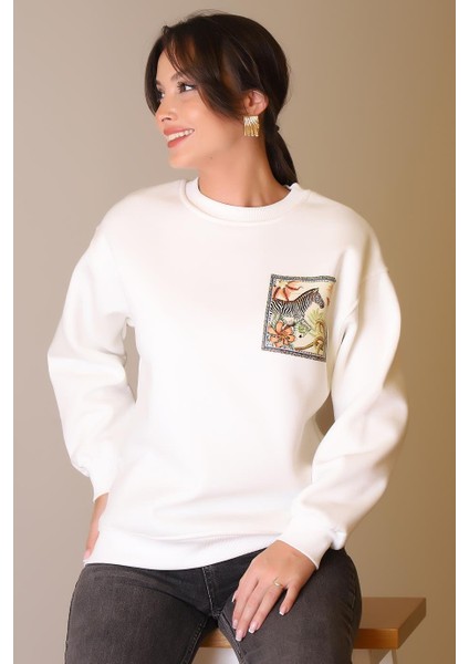 Zebra Baskılı Taşlı Ekru Kadın Sweatshirt 5590-2K5 modelleri