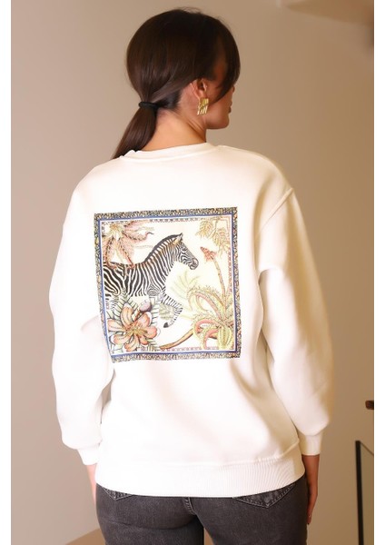 Zebra Baskılı Taşlı Ekru Kadın Sweatshirt 5590-2K5 indirimleri