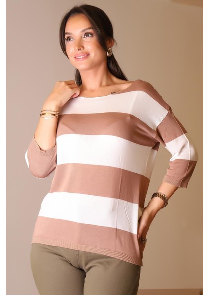 Sıfır Yaka Yarım Kollu Kahve Kadın Triko 184-2K5 fiyatları