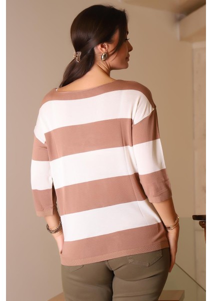 Sıfır Yaka Yarım Kollu Kahve Kadın Triko 184-2K5 indirimleri