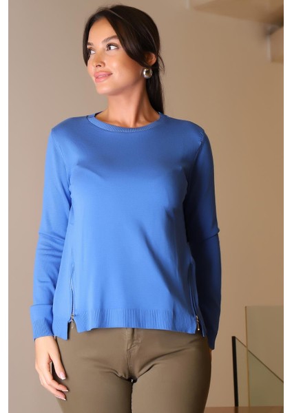 Fermuar Detaylı Indigo Kadın Triko Kazak 296-2K5 fiyatları