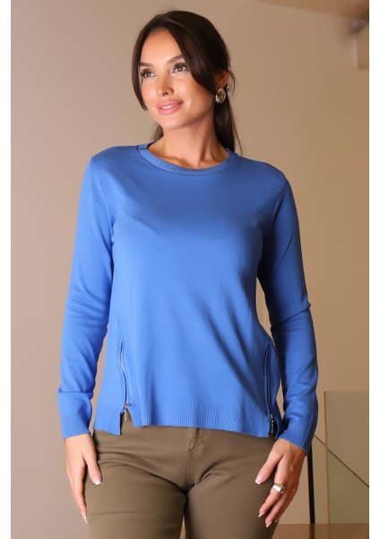 Fermuar Detaylı Indigo Kadın Triko Kazak 296-2K5 modelleri