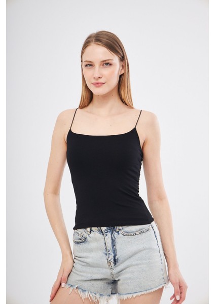 Kadın Ip Askılı Siyah Bluz/body