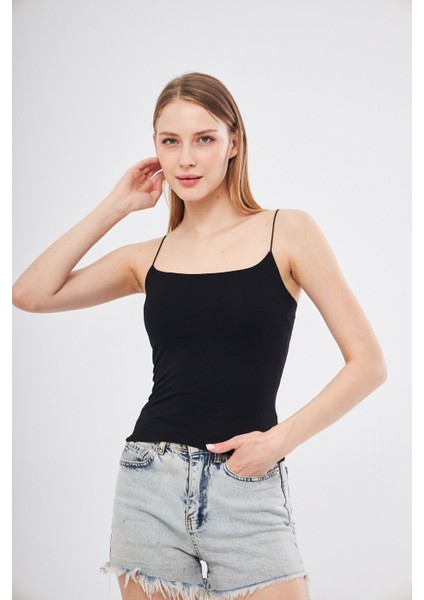 Kadın Ip Askılı Siyah Bluz/body