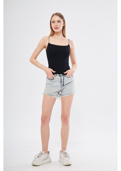 Kadın Ip Askılı Siyah Bluz/body