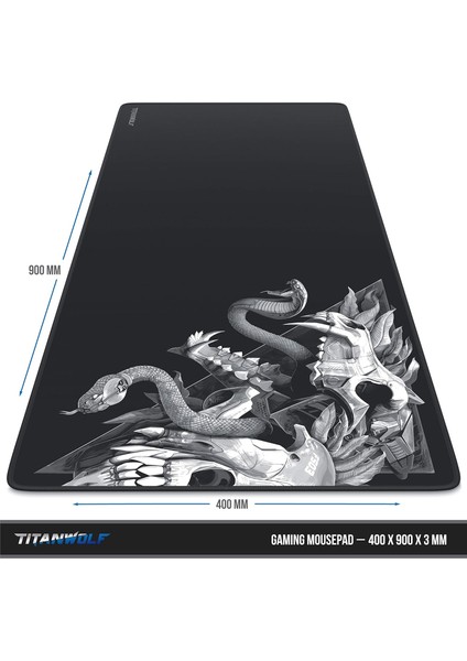 Xxl Oyun Mouse Pad 900X400MM, Kaymaz Kauçuk Taban, Kurt Kafatası Desenli