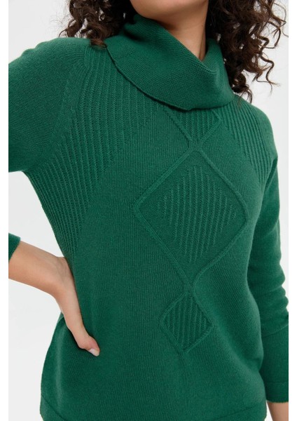 Degaje Yaka Örgü Yeşil Kadın Kazak 24200-DY-2K5 fiyatları