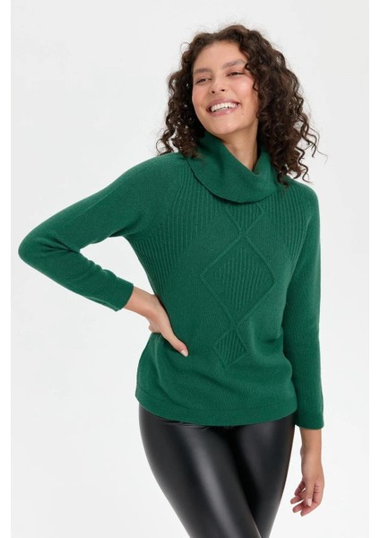Degaje Yaka Örgü Yeşil Kadın Kazak 24200-DY-2K5 modelleri