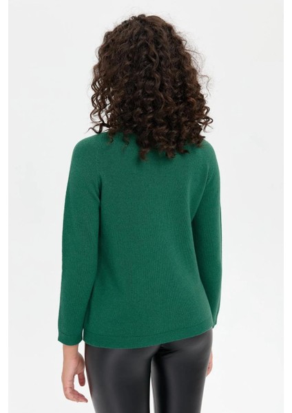 Degaje Yaka Örgü Yeşil Kadın Kazak 24200-DY-2K5 indirimleri