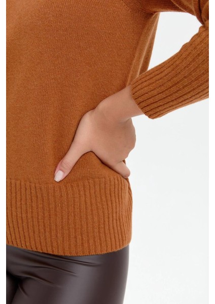 Sıfır Yaka Uzun Kollu Tarçın Kadın Kazak 24210-SY-2K5 modelleri