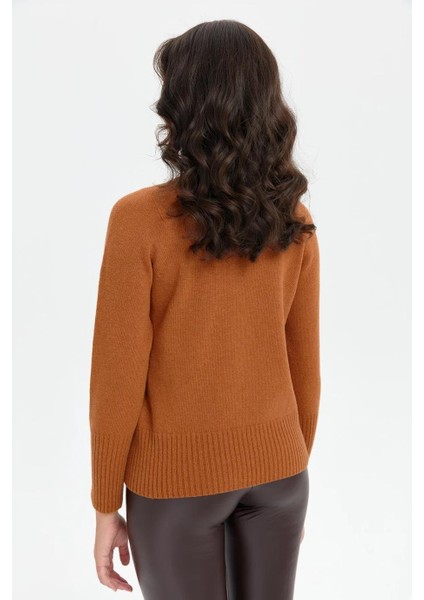 Sıfır Yaka Uzun Kollu Tarçın Kadın Kazak 24210-SY-2K5 fırsatları