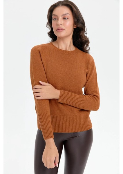 Sıfır Yaka Uzun Kollu Tarçın Kadın Kazak 24210-SY-2K5 indirimleri