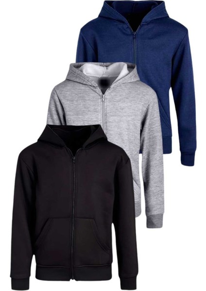 Çocuk Unisex Pamuklu Kapüşonlu Fermuarlı Sweatshirt 3'lü Set fiyatları
