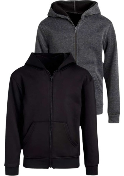 Çocuk Unisex Pamuklu Kapüşonlu Fermuarlı Sweatshirt 2'li Set fiyatları