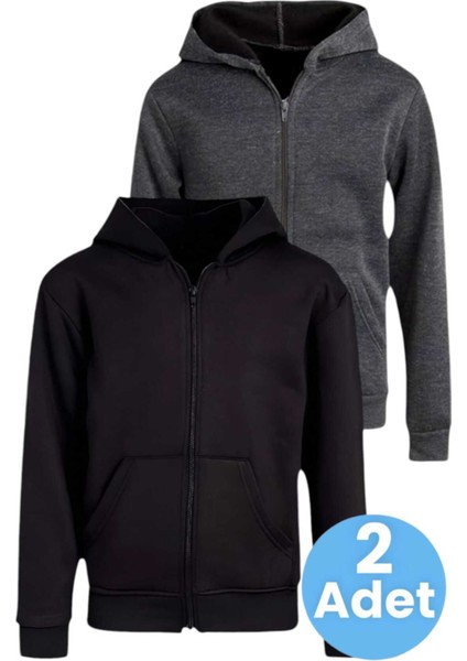 Çocuk Unisex Pamuklu Kapüşonlu Fermuarlı Sweatshirt 2'li Set indirimleri