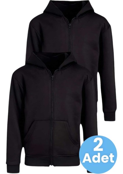 Çocuk Unisex Pamuklu Kapüşonlu Fermuarlı Sweatshirt 2'li Set