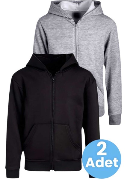 Çocuk Unisex Pamuklu Kapüşonlu Fermuarlı Sweatshirt 2'li Set indirimleri