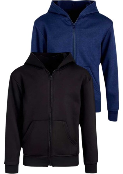 Çocuk Unisex Pamuklu Kapüşonlu Fermuarlı Sweatshirt 2'li Set fiyatları