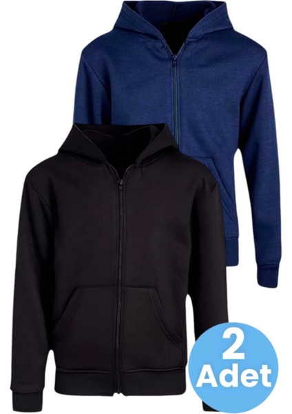 Çocuk Unisex Pamuklu Kapüşonlu Fermuarlı Sweatshirt 2'li Set indirimleri