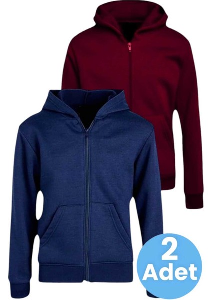Çocuk Unisex Pamuklu Kapüşonlu Fermuarlı Sweatshirt 2'li Set