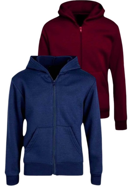 Çocuk Unisex Pamuklu Kapüşonlu Fermuarlı Sweatshirt 2'li Set fiyatları