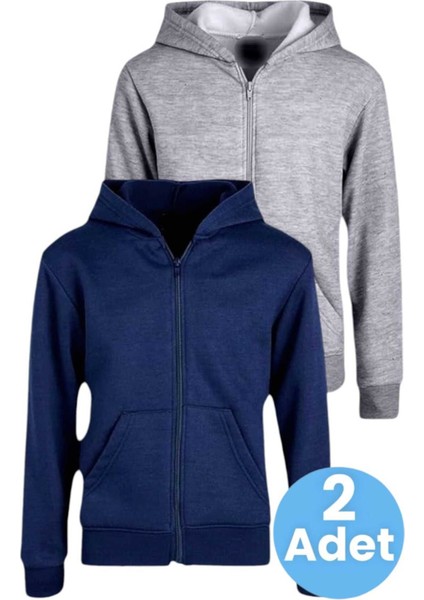 Çocuk Unisex Pamuklu Kapüşonlu Fermuarlı Sweatshirt 2'li Set indirimleri