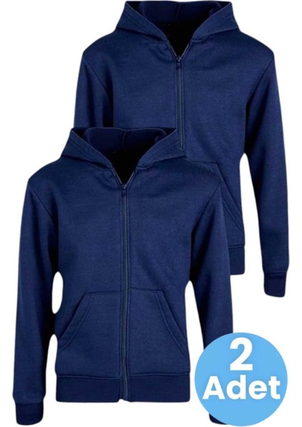 Çocuk Unisex Pamuklu Kapüşonlu Fermuarlı Sweatshirt 2'li Set fırsatları