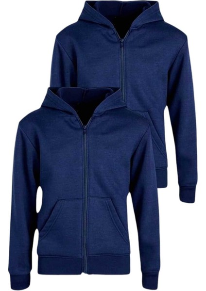Çocuk Unisex Pamuklu Kapüşonlu Fermuarlı Sweatshirt 2'li Set indirimleri
