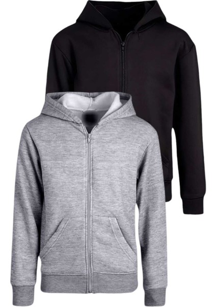 Çocuk Unisex Pamuklu Kapüşonlu Fermuarlı Sweatshirt 2'li Set fiyatları