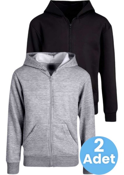 Çocuk Unisex Pamuklu Kapüşonlu Fermuarlı Sweatshirt 2'li Set indirimleri