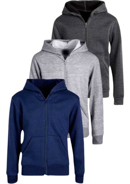 Çocuk Unisex Pamuklu Kapüşonlu Fermuarlı Sweatshirt 3'lü Set fiyatları