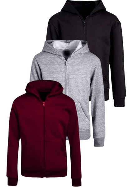 Çocuk Unisex Pamuklu Kapüşonlu Fermuarlı Sweatshirt 3'lü Set fiyatları