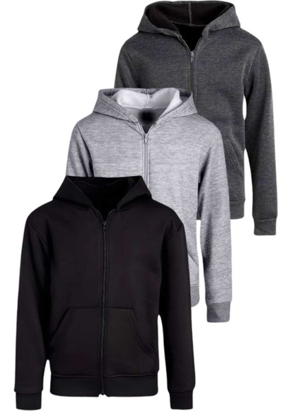 Çocuk Unisex Pamuklu Kapüşonlu Fermuarlı Sweatshirt 3'lü Set fiyatları