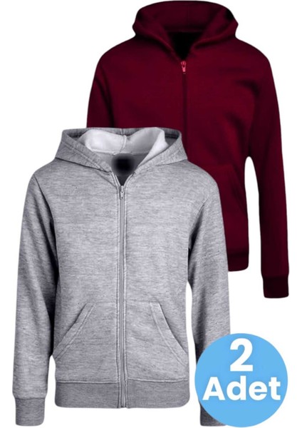 Çocuk Unisex Pamuklu Kapüşonlu Fermuarlı Sweatshirt 2'li Set