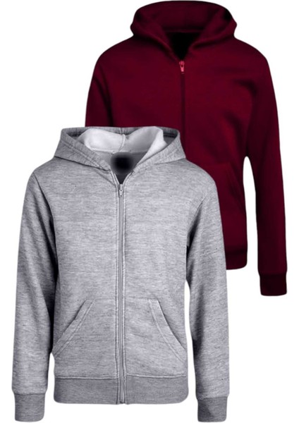 Çocuk Unisex Pamuklu Kapüşonlu Fermuarlı Sweatshirt 2'li Set fiyatları