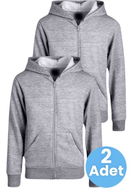 Çocuk Unisex Pamuklu Kapüşonlu Fermuarlı Sweatshirt 2'li Set